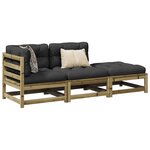 vidaXL Salon de jardin 3 Pièces avec coussins bois de pin imprégné