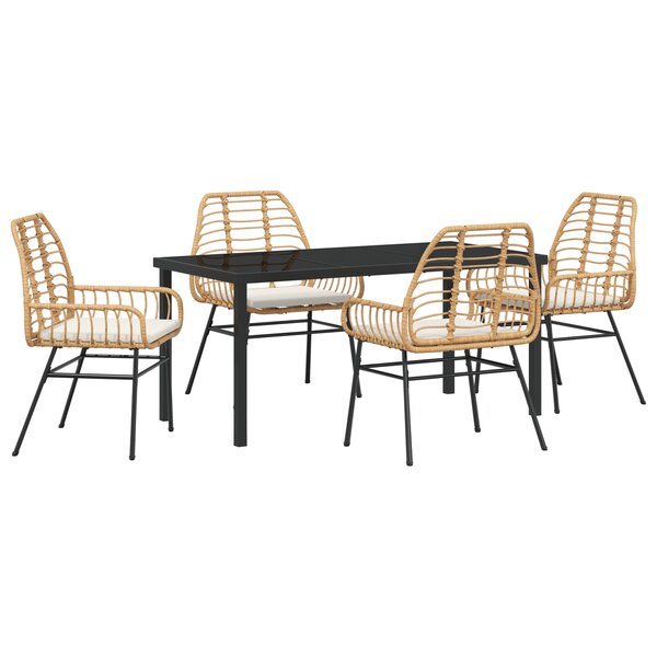 vidaXL Ensemble de salle à manger de jardin de 5 pièces avec des coussins en poly rotin marron.