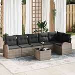 vidaXL Ensemble de canapé de jardin avec coussin 7 Pièces Gris Poly rotin