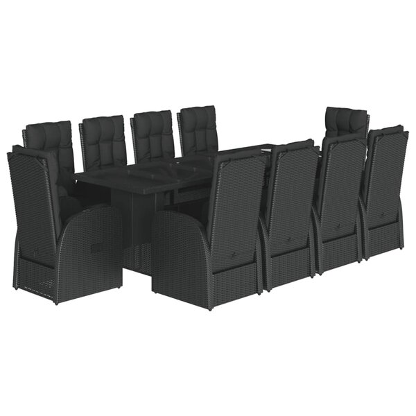vidaXL Ensemble à manger de jardin 11 Pièces coussins noir résine tressée