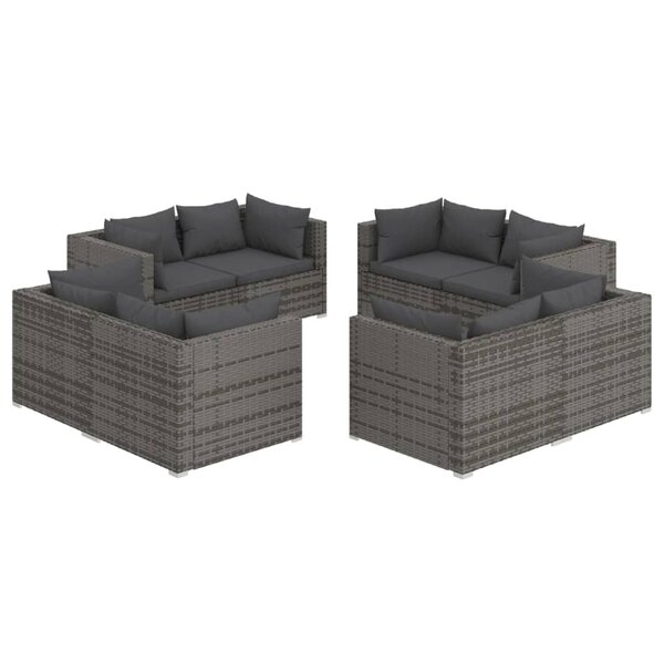 vidaXL Salon de jardin 8 Pièces avec coussins Résine tressée Gris
