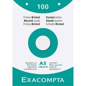 Étui De 100 Fiches - Bristol Quadrillé 5x5 Perforé 148x210mm - Blanc - X 10 - Exacompta