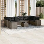 vidaXL Salon de jardin 11 Pièces avec coussins gris résine tressée