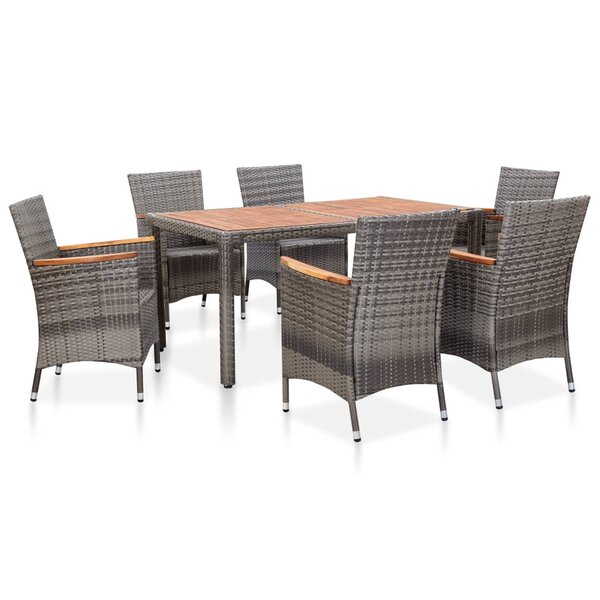vidaXL Salon de jardin 7 Pièces avec coussins Résine tressée Gris