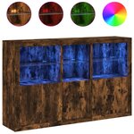 vidaXL Buffet avec lumières LED chêne fumé 162x37x100 cm