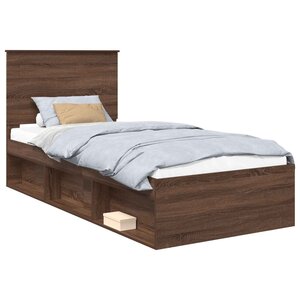 vidaXL Cadre de lit Chêne brun 90 x 190 cm Bois de pin massif