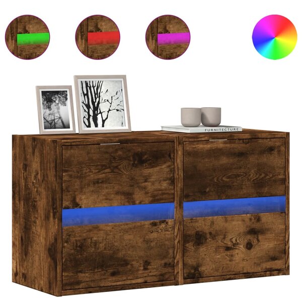 vidaXL Meubles TV muraux et lumières LED 2 Pièces chêne fumé 41x31x45 cm