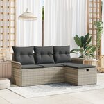 Ensemble de canapés de jardin 4 pièces avec coussins en rattan synthétique gris clair