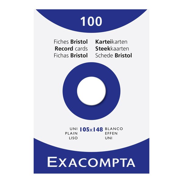 Étui De 100 Fiches - Bristol Uni Non Perforé 105x148mm - Blanc - X 10 - Exacompta