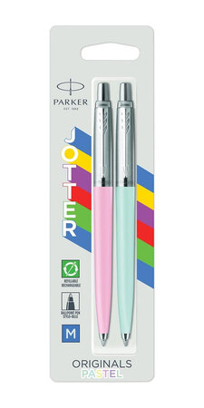 PARKER Jotter Originals Pastel Duo, Stylos bille Bleu Pastel + Stylo bille Rose Pastel, recharge bleue pointe moyenne