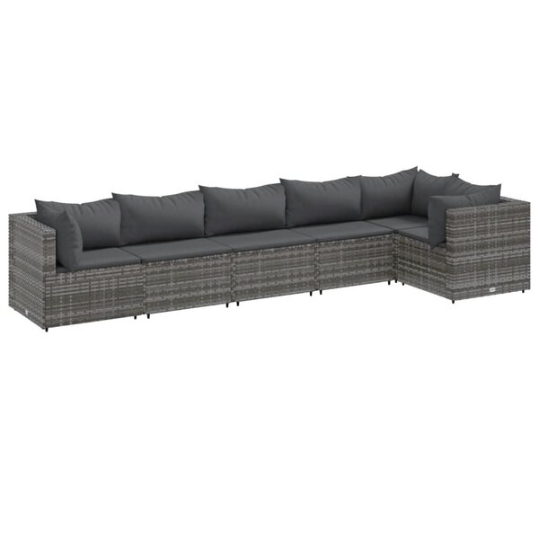 vidaXL Salon de jardin 6 Pièces avec coussins Gris Résine tressée