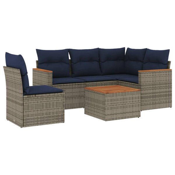 vidaXL Salon de jardin 6 Pièces avec coussins gris résine tressée