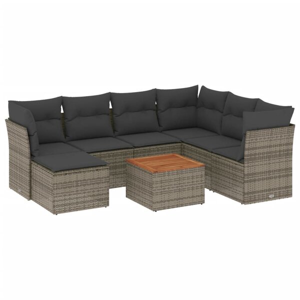 vidaXL Salon de jardin 8 Pièces avec coussins gris résine tressée