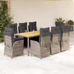 vidaXL Ensemble à manger de jardin 9 Pièces coussins gris résine tressée