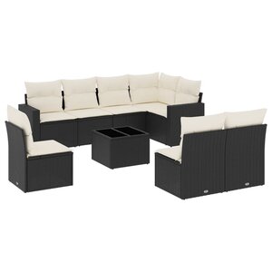 vidaXL Salon de jardin 9 Pièces avec coussins noir résine tressée
