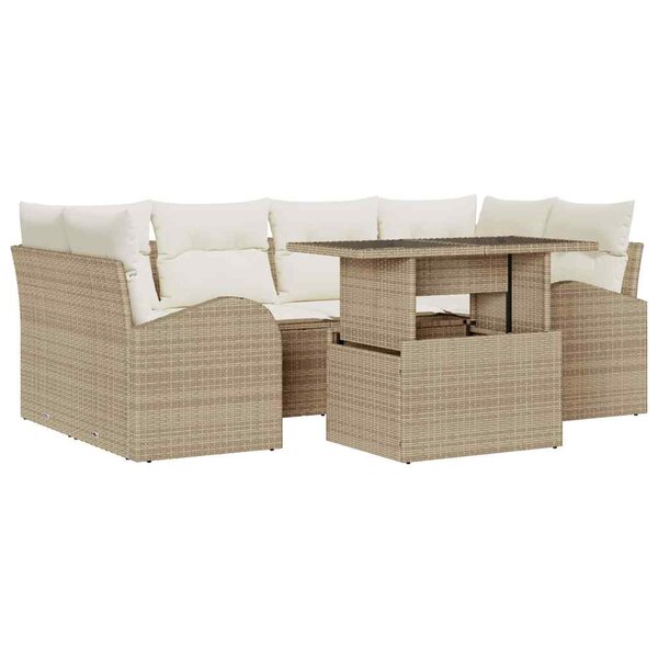 vidaXL Ensemble de canapé de jardin 7 pièces Beige Poly Rattan