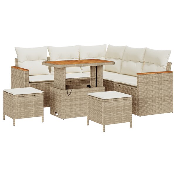Ensemble de 8 canapés de jardin avec coussins beige poly rotin acacia
