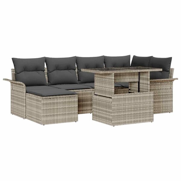 vidaXL Ensemble de canapé de jardin 7 Pièces Gris clair Poly rotin