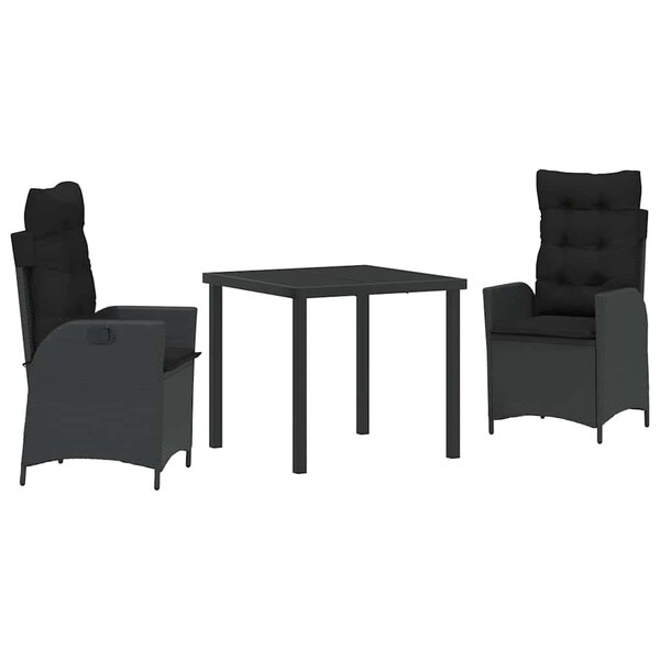 vidaXL Ensemble de salle à manger pour jardin 3 Pièces Noir polyrotin