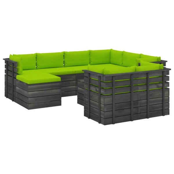 vidaXL Salon palette de jardin 10 Pièces avec coussins Bois de pin massif