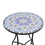 Table ronde style fer forgé bistro plateau mosaïque motif fleur métal époxy anticorrosion noir céramique