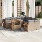 vidaXL Salon de jardin avec coussins 9 Pièces beige résine tressée