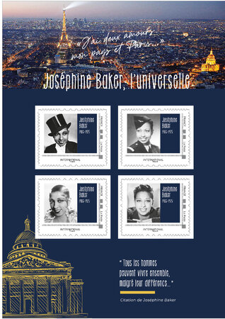 Collector 4 timbres - Joséphine Baker - Lettre prioritaire internationale