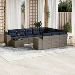 vidaXL Salon de jardin 11 Pièces avec coussins gris résine tressée