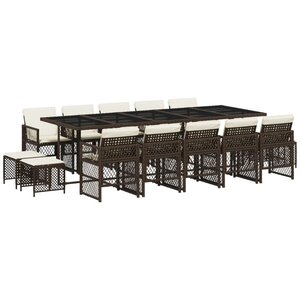 vidaXL Ensemble à manger de jardin avec coussins 15 Pièces marron rotin