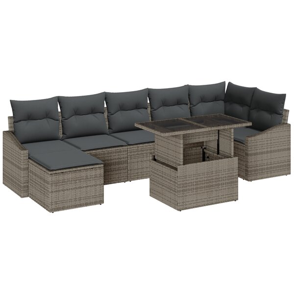 vidaXL Canapé de Jardin 8 Pièces avec Coussins en Rattan Poly Grey