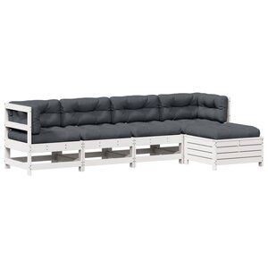 vidaXL Salon de jardin 5 Pièces avec coussins blanc bois massif de pin
