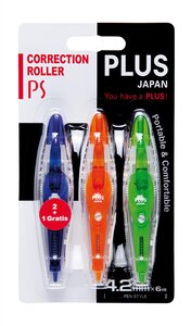 Lot de 3 Rollers de Correction PS 6m x 4.2mm 2+1 Gratis Assortis PLUS JAPAN