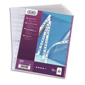 Sachet de 10 Pochettes perforées A4 PP 0,09 mm Lisse ELBA