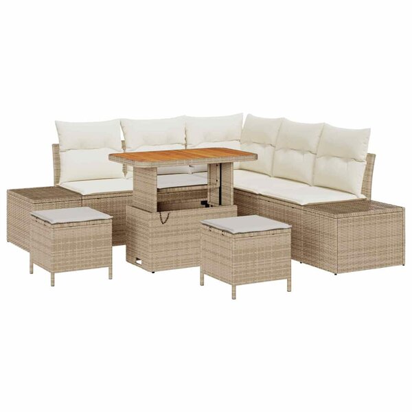 vidaXL Ensemble de canapé de jardin 8 Pièces Beige Poly rotin