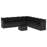 vidaXL Salon de jardin 10 Pièces avec coussins noir résine tressée