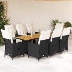vidaXL Ensemble à manger de jardin 9Pièces coussins noir résine tressée