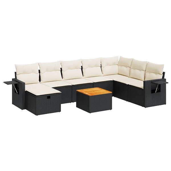 vidaXL Salon de jardin 9 Pièces avec coussins noir résine tressée