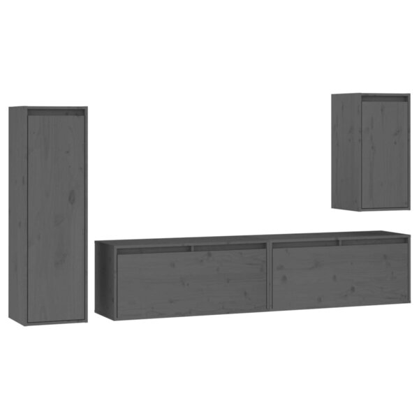 vidaXL Meubles TV 4 Pièces Gris Bois massif de pin