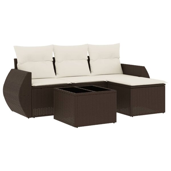 vidaXL Salon de jardin avec coussins 5 Pièces marron résine tressée
