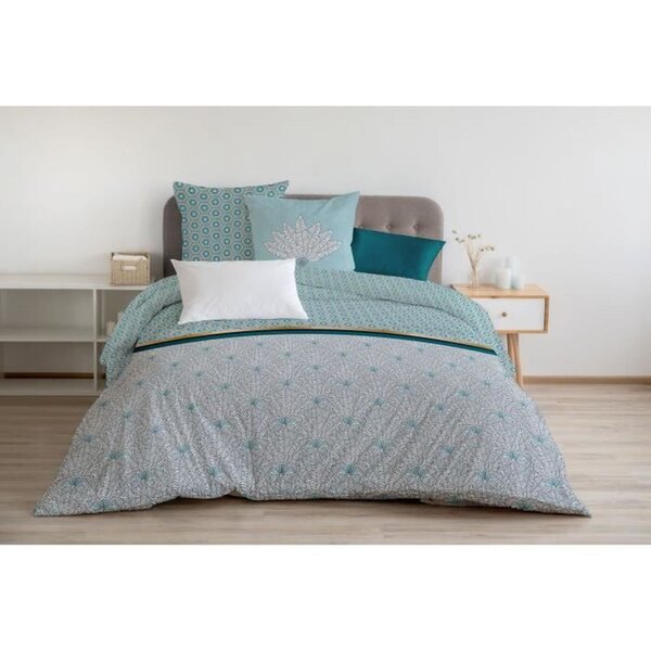 Parure de couette 240 x 260 cm : Housse de couette + 2 taies d'oreiller - 100  Coton - Vert émeraude