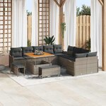 Ensemble de canapé de jardin vidaXL 13 pièces avec coussins Gris Poly Rattan Acacia