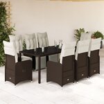 vidaXL Ensemble de bistro de jardin 9 Pièces coussins marron poly rotin