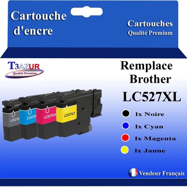 T3AZUR - 4x Toners compatibles avec Brother MFC-J4350DW  MFC-J4550DW  MFC-J6760DW remplace Brother LC527 XL