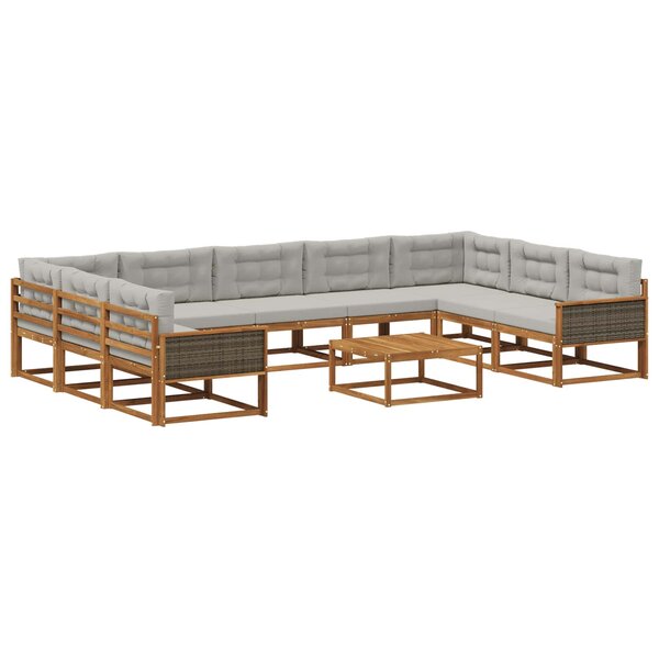 vidaXL Ensemble de canapés d'extérieur 10 Pièces Naturel et gris clair