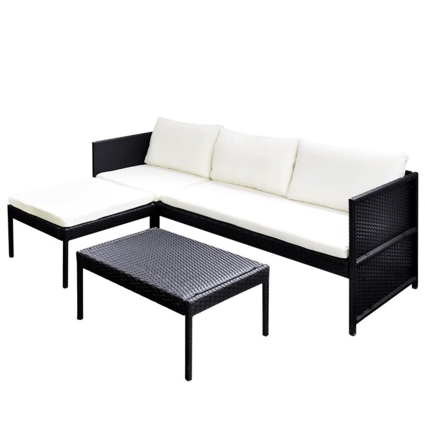 vidaXL Salon de jardin 3 Pièces avec coussins Résine tressée Noir