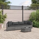 vidaXL Salon de jardin 5 Pièces avec coussins gris résine tressée