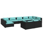 vidaXL Salon de jardin 9 Pièces avec coussins Noir Résine tressée