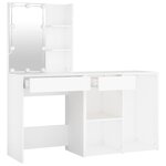 vidaXL Coiffeuse à LED avec armoire Blanc Bois d'ingénierie