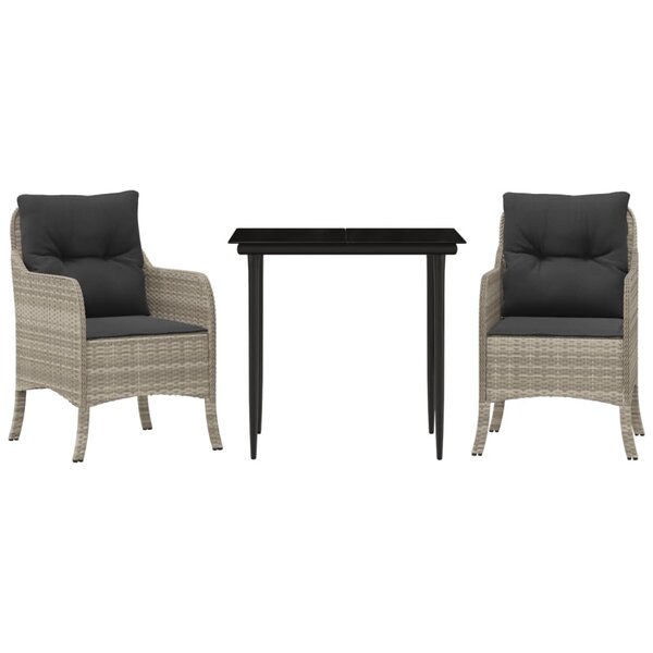 vidaXL Ensemble à manger de jardin 3Pièces coussins gris clair poly rotin