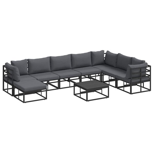 Ensemble de canapé de jardin avec coussin 9 Pièces Noir Aluminium